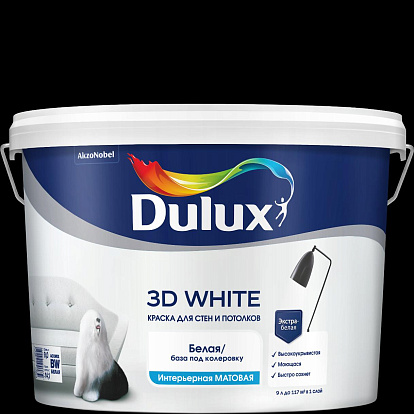 Лакокрасочные изделия Краска для стен и потолков водно-дисперсионная Dulux 3D White матовая база BW 5 л.