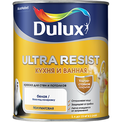 Лакокрасочные изделия Краска для кухни и ванной латексная Dulux Ultra Resist матовая база BC 2,25 л.
