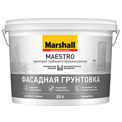 Лакокрасочные изделия Грунт для фасадных работ акриловый глубокого проникновения Marshall Maestro глубокоматовый 10 л.