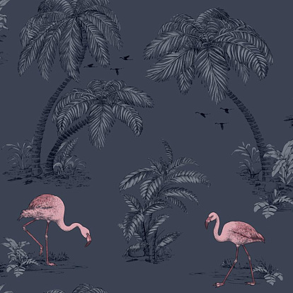 Обои Holden Decor Imaginarium 2 Flamingo Lake Midnight Blue/Pink 12382